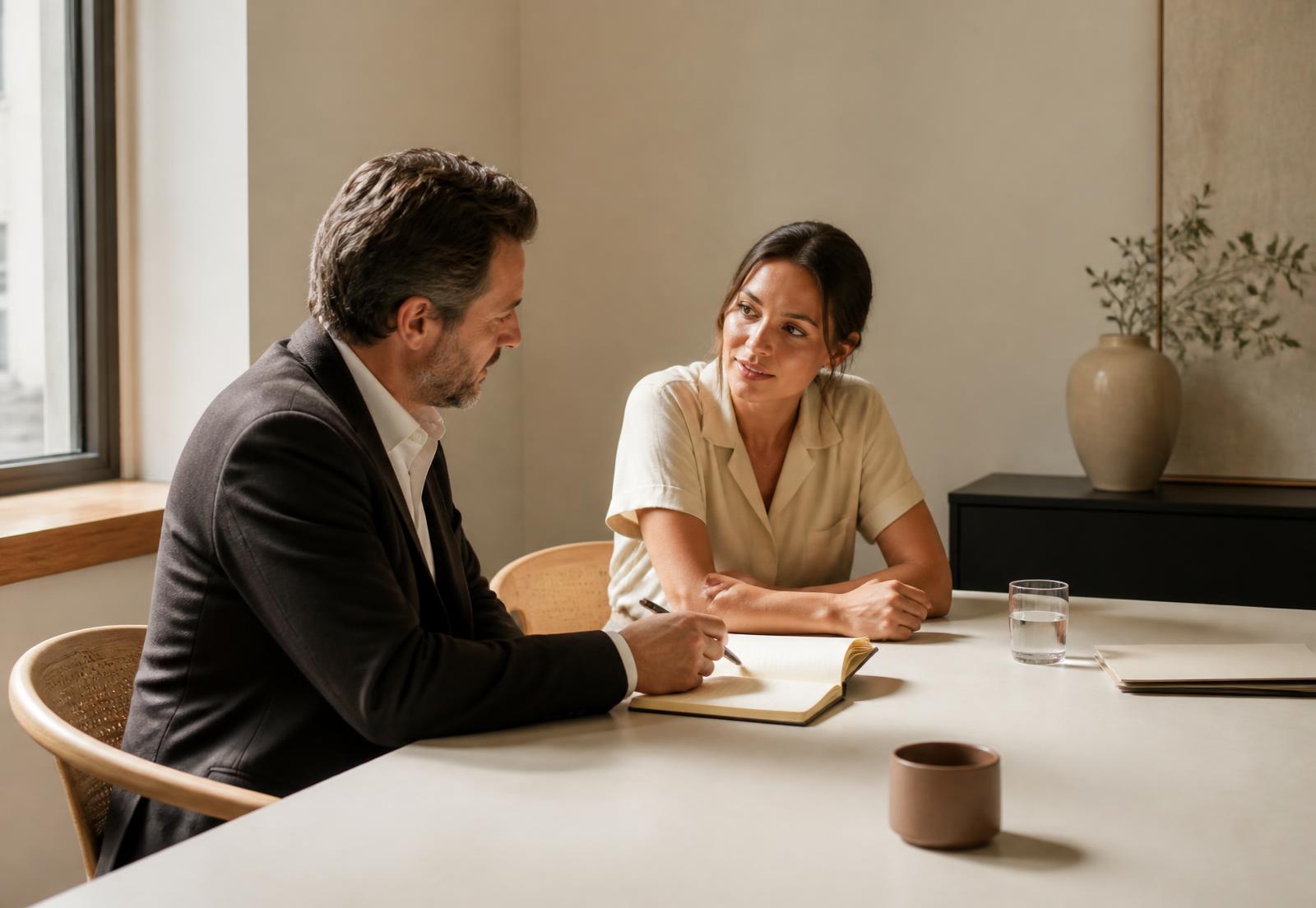 Séance de coaching professionnel entre un dirigeant et une consultante Kyrenox LLC